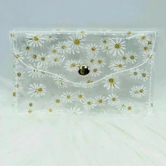 White Florals Clear Card Case Wallet - Picture 1 of 3
